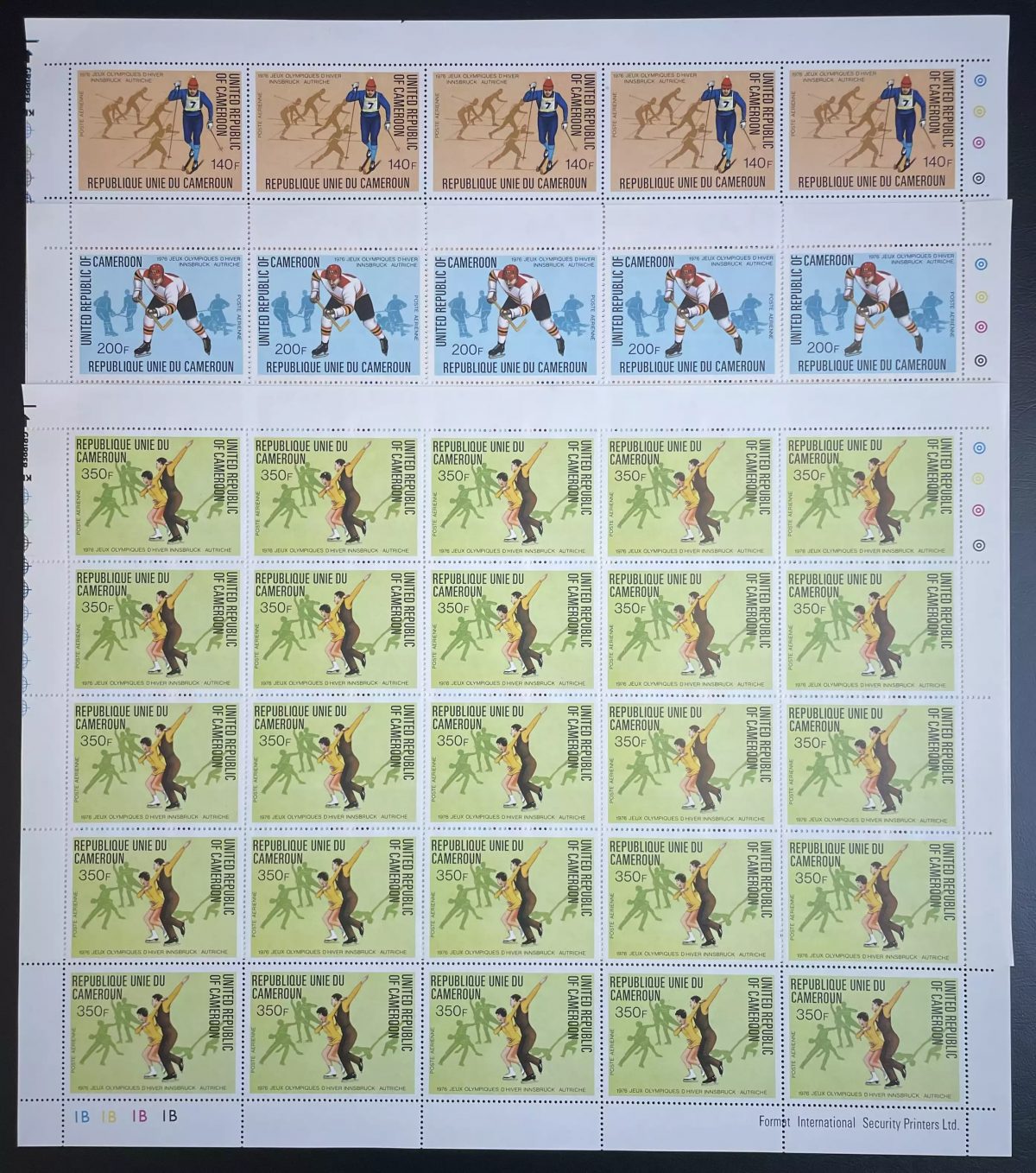 Cameroun 1977 YT PA 272-274 planche Jeux Olympiques Hiver Innsbruck ski hockey