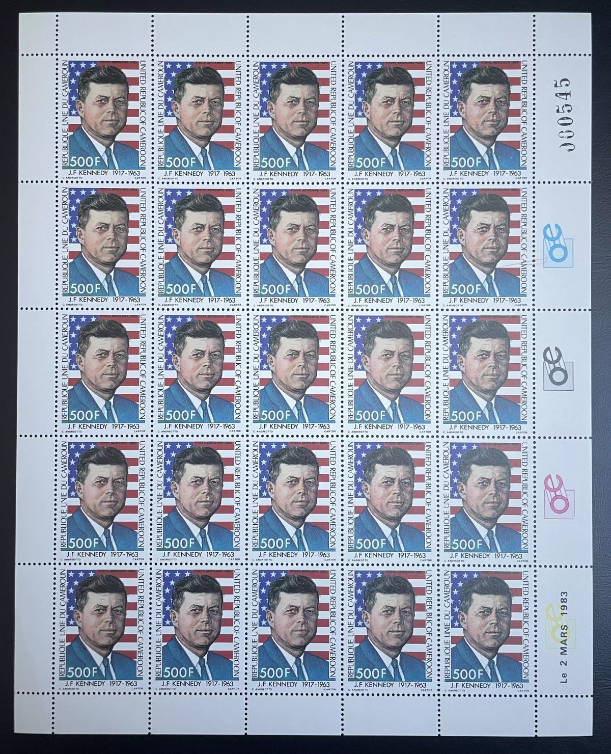 Cameroun 1983 YT PA 316 planche JF Kennedy Président USA Amérique politique JFK