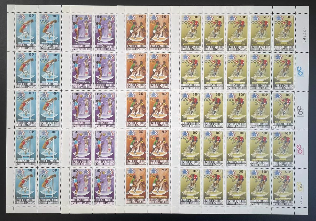 Cameroun 1984 YT PA 323-326 planche Jeux Olympiques Los Angeles sport cyclisme