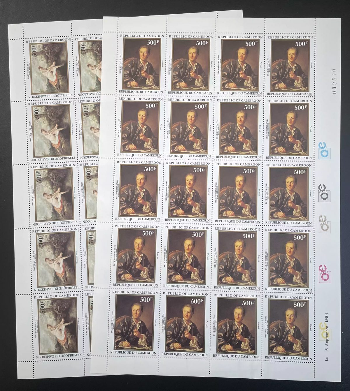 Cameroon 1984 YT PA 330-331 sheet painting Diderot philosopher literature