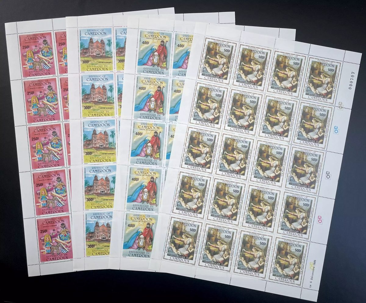 Cameroun 1985 YT PA 346-349 planche Noël Christmas religion art peinture jouets