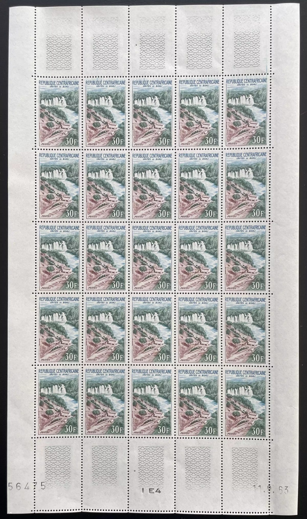 Centrafricaine 1963 YT 30 planche chutes Boali waterfalls nature paysage