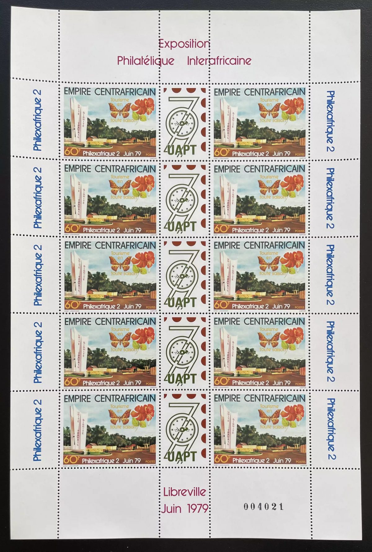 Zentralafrika 1979 YT 387A Bogen Philexafrique Tourismus Schmetterlinge