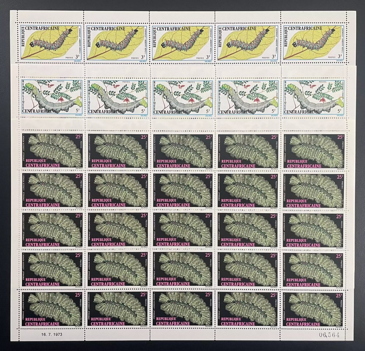 Zentralafrika 1973 YT 198-200 Bogen Raupen Insekten
