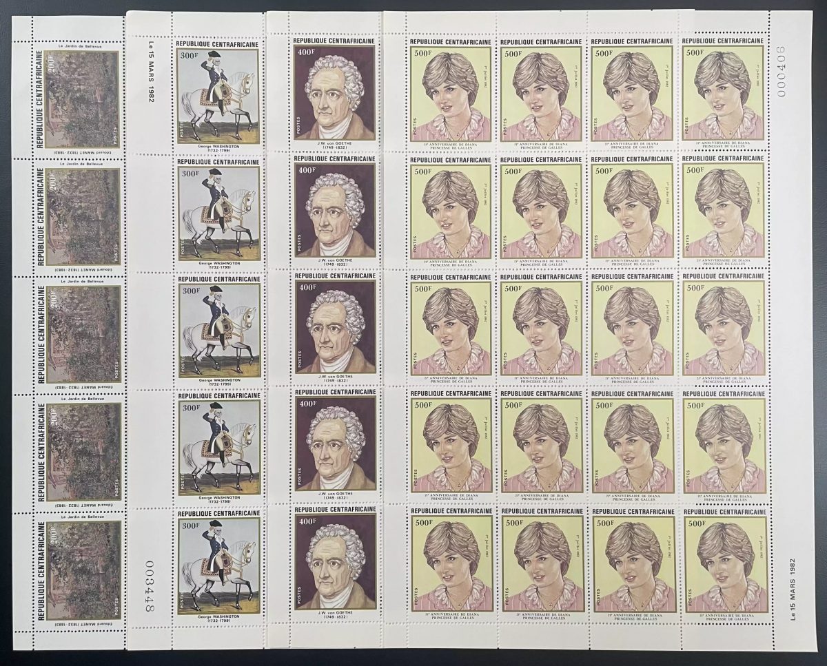 Zentralafrikanische Republik 1982 YT 507-510 Washington Goethe Diana Manet