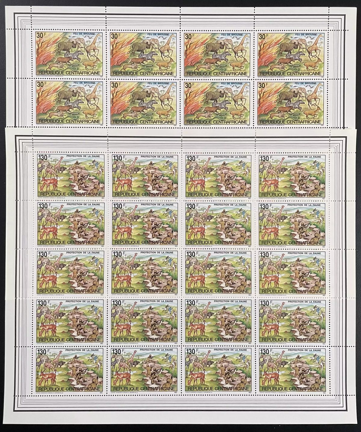 Zentralafrika 1984 YT 602-603 Bogen Fauna Schlange Elefant Tiere