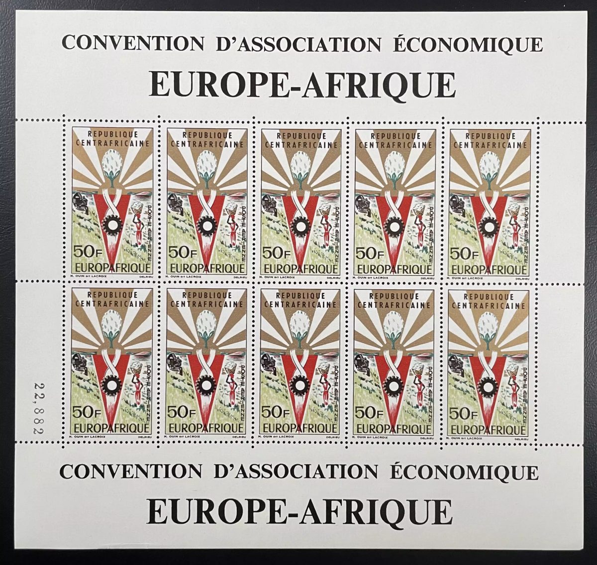 Centrafricaine 1965 YT PA 34 planche Convention Europe Afrique Association