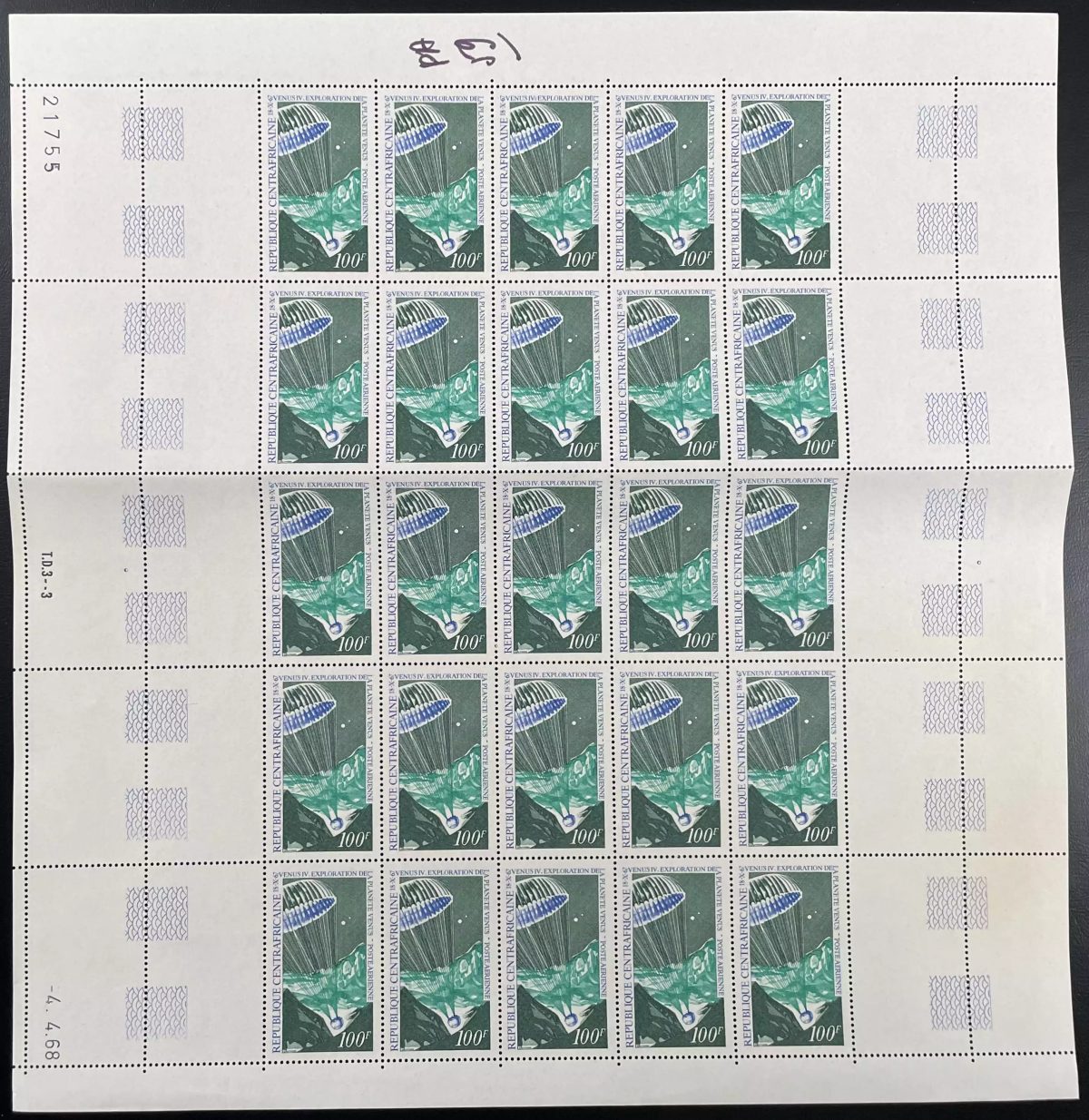 Central African 1968 YT PA 59 sheet space exploration planet Venus