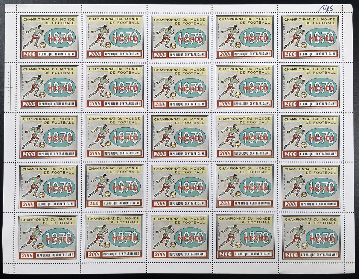 Centrafricaine 1970 YT PA 88 planche FIFA Coupe du Monde Football Mexico