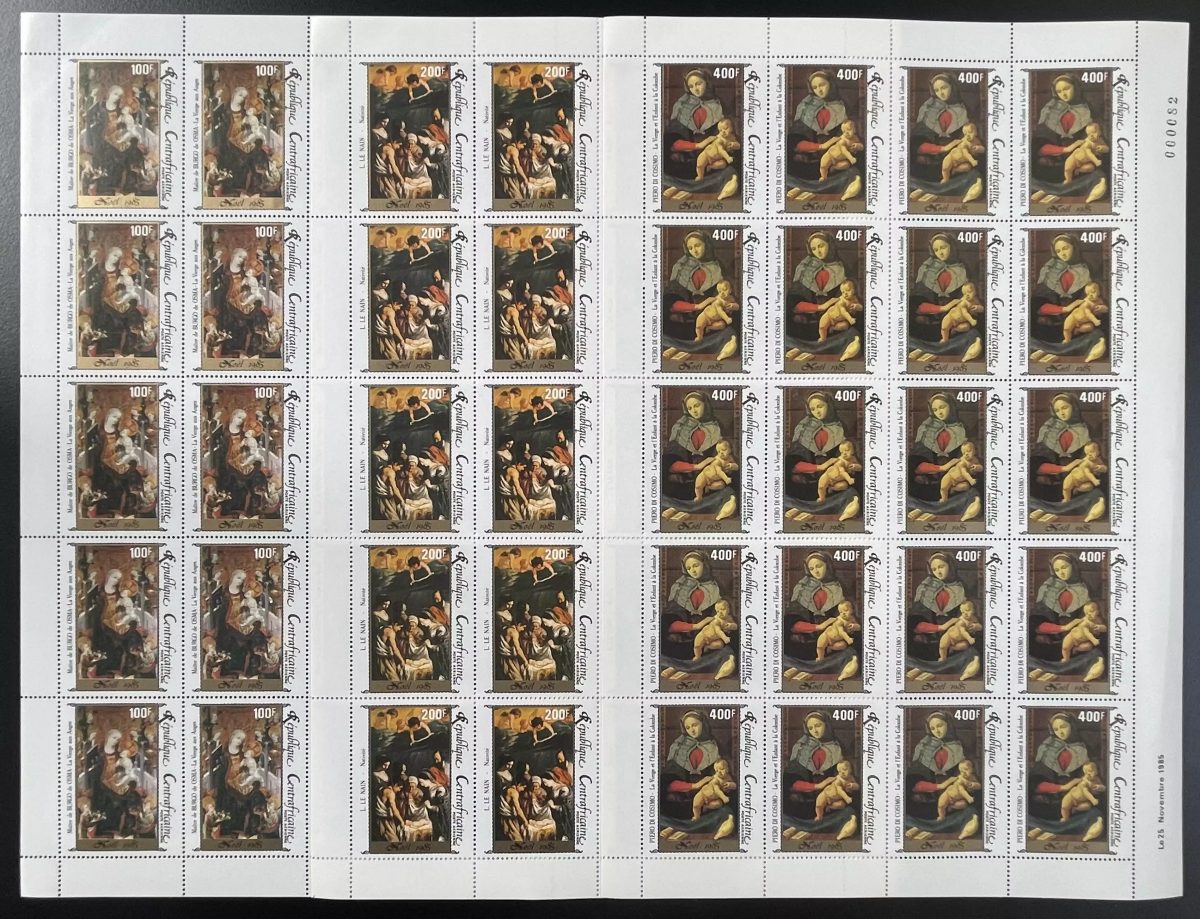 Centrafricaine 1985 YT PA 324-326 planche Noël paintings saints religious art