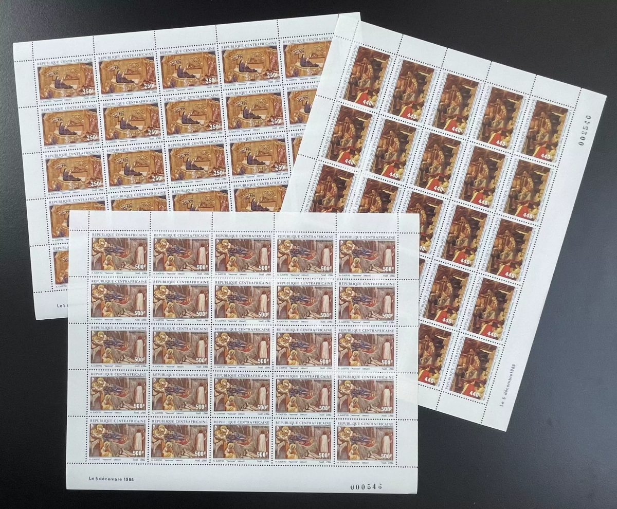 Central African Republic 1986 YT PA 350-352 sheet Christmas religion art Giotto