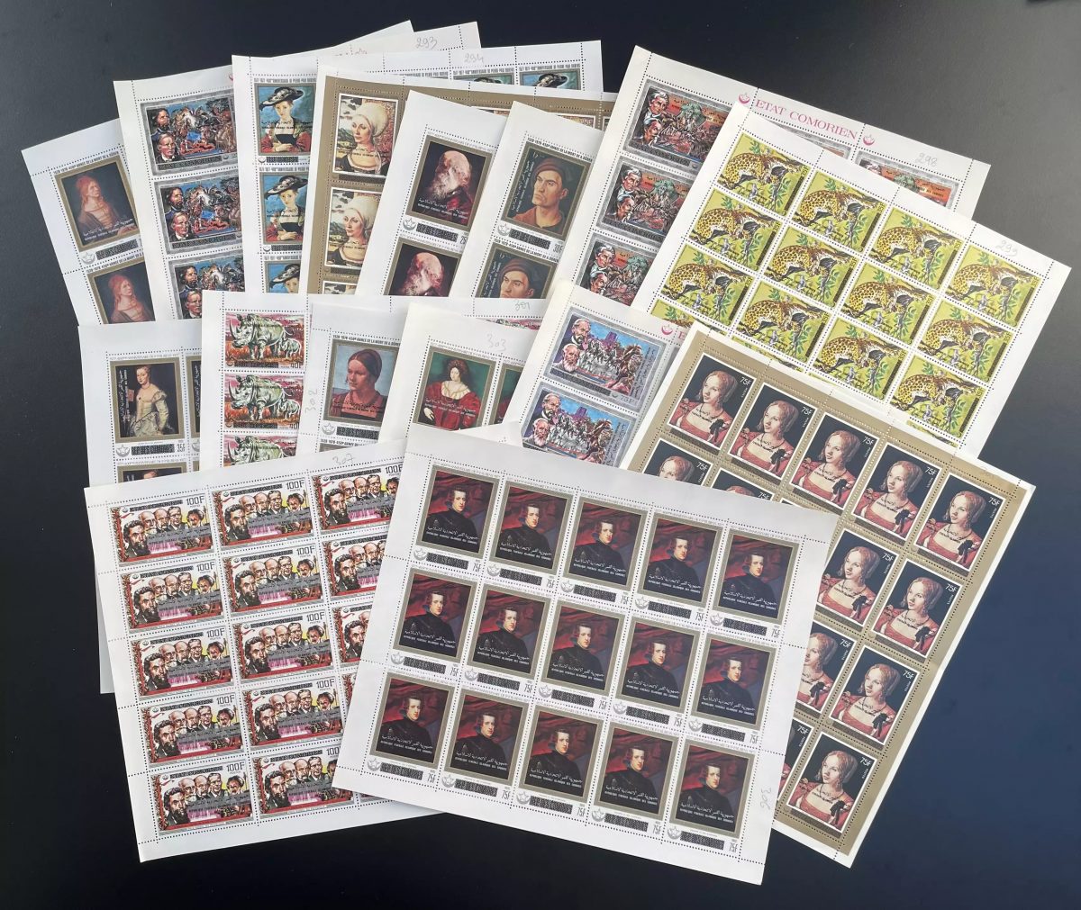 Comoros 1979 YT 292-307 overloaded sheet paintings art portrait animal
