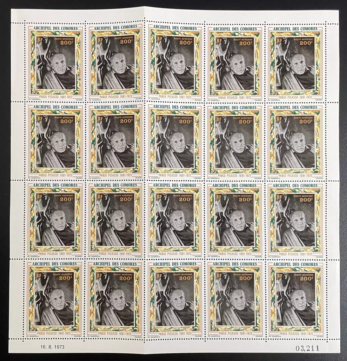 Comores 1973 YT PA 57 planche Pablo Picasso artiste peintre cubisme art