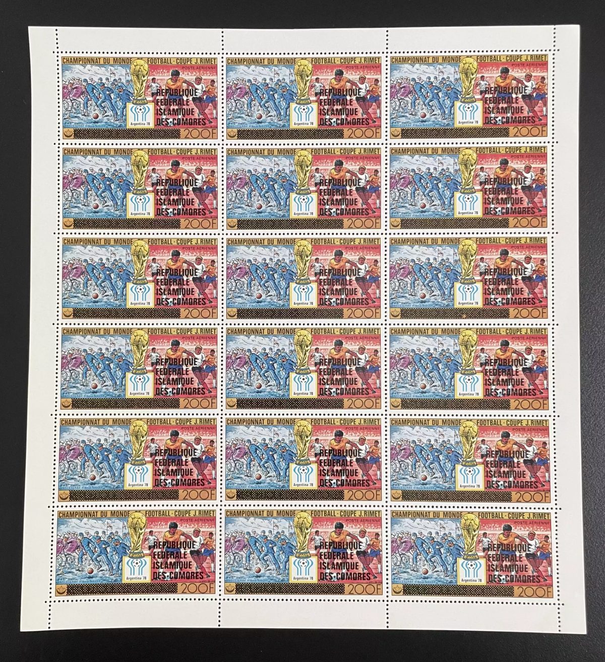 Comores 1979 YT PA 159 surchargé planche Football Coupe Monde Argentina Soccer
