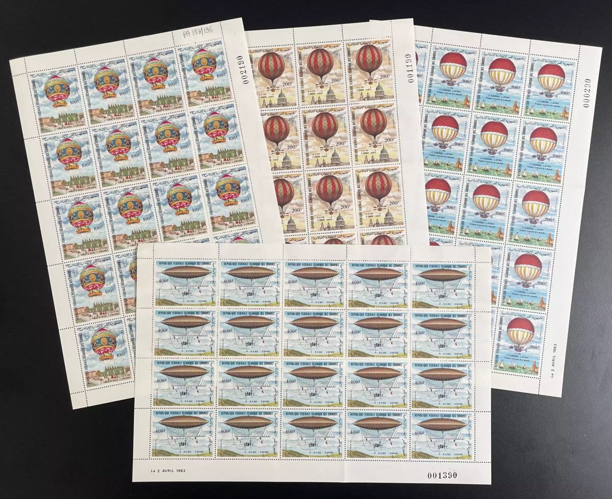 Comores 1983 YT PA 193-196 planche ballons dirigeables ascensions atmosphère