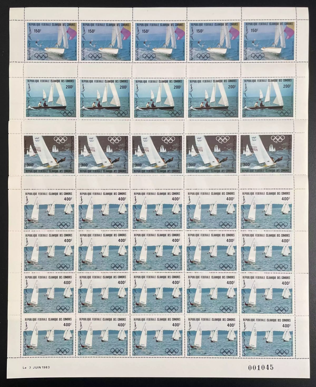 Comores 1983 YT PA 197-200 planche voile Jeux Olympiques Olympic Los Angeles