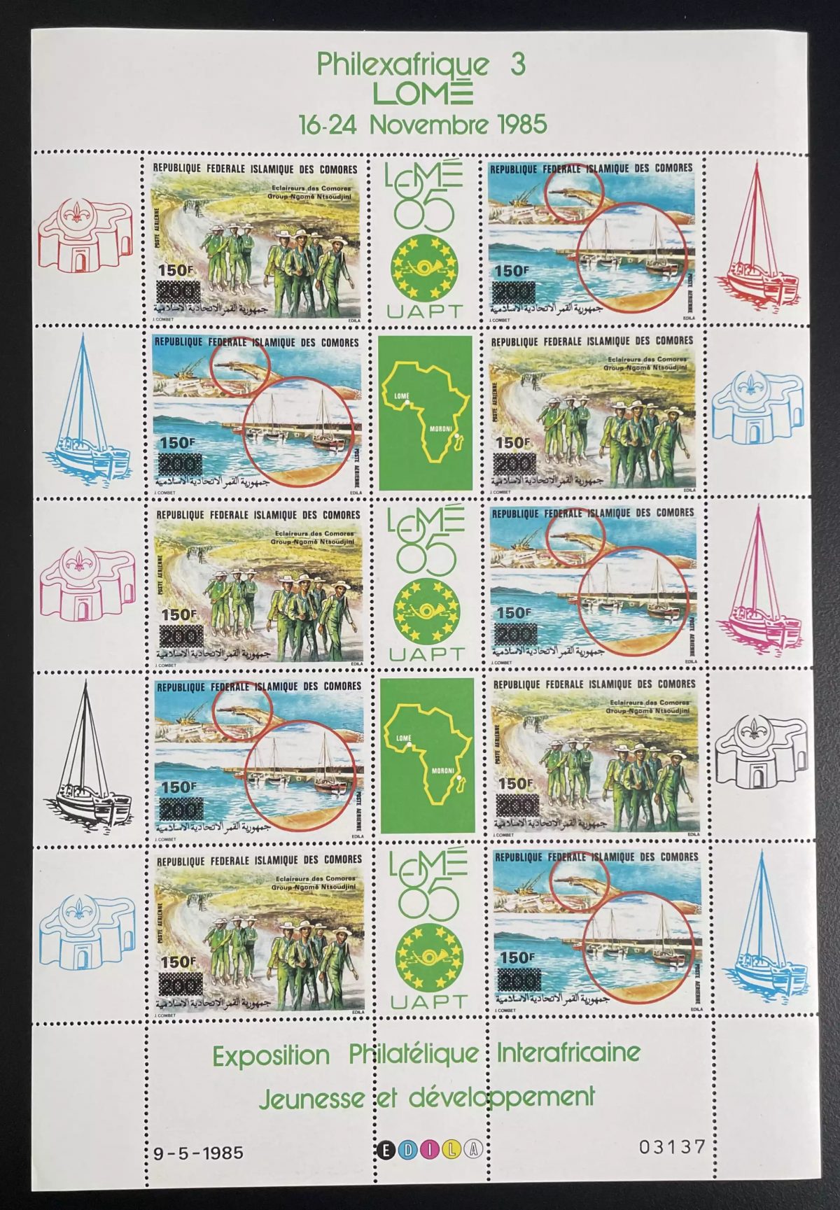Komoren 1989 YT PA 282-283 Bogen Philexafrique Lomé Pfadfinder