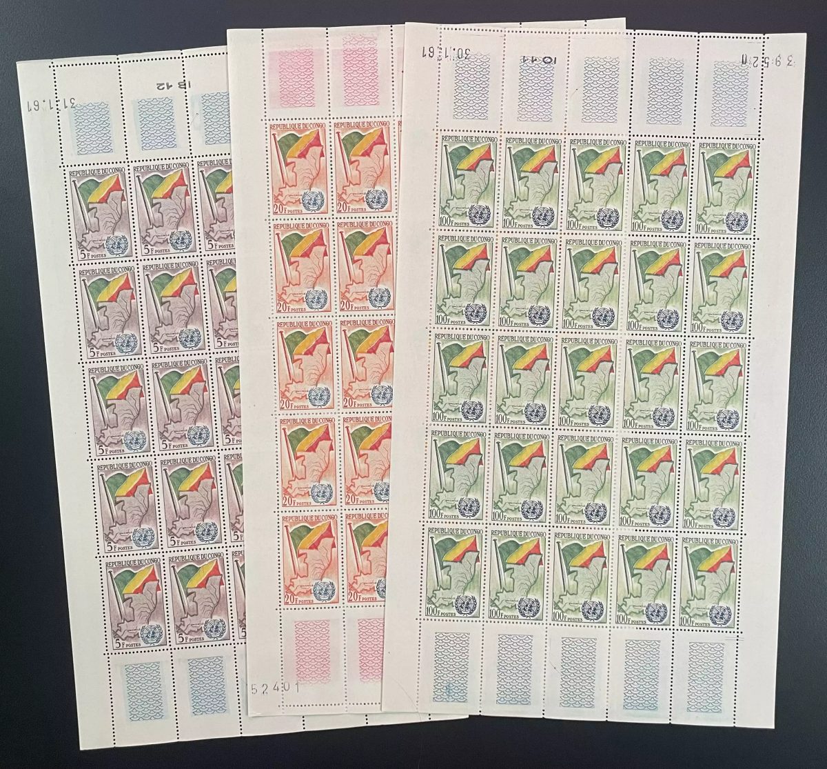 Congo 1961 YT 139-141 planche drapeau ONU independence admission Nations Unies