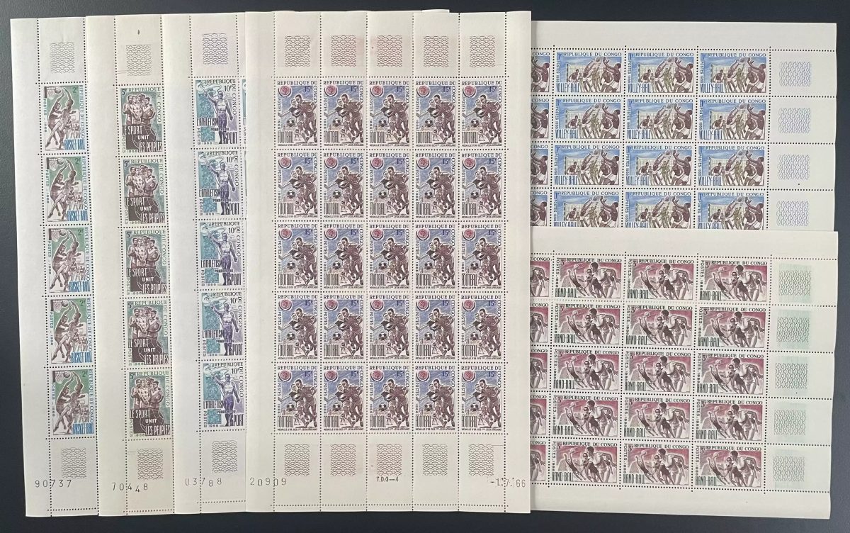 Congo 1966 YT 190-195 planche sports volley basket handball athlétisme football