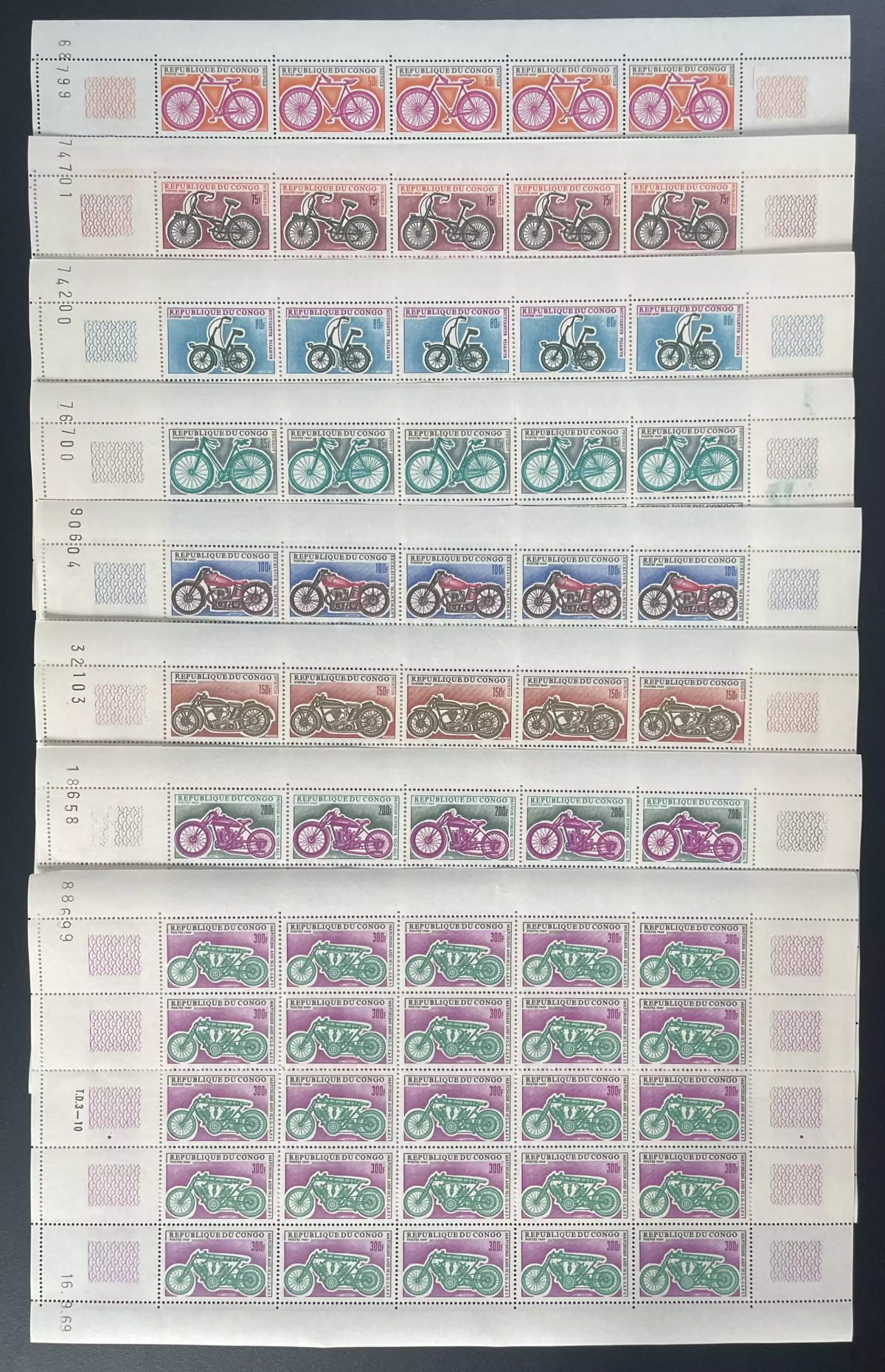 Congo 1969 YT 229-236 sheet bicycles motorcycles transport