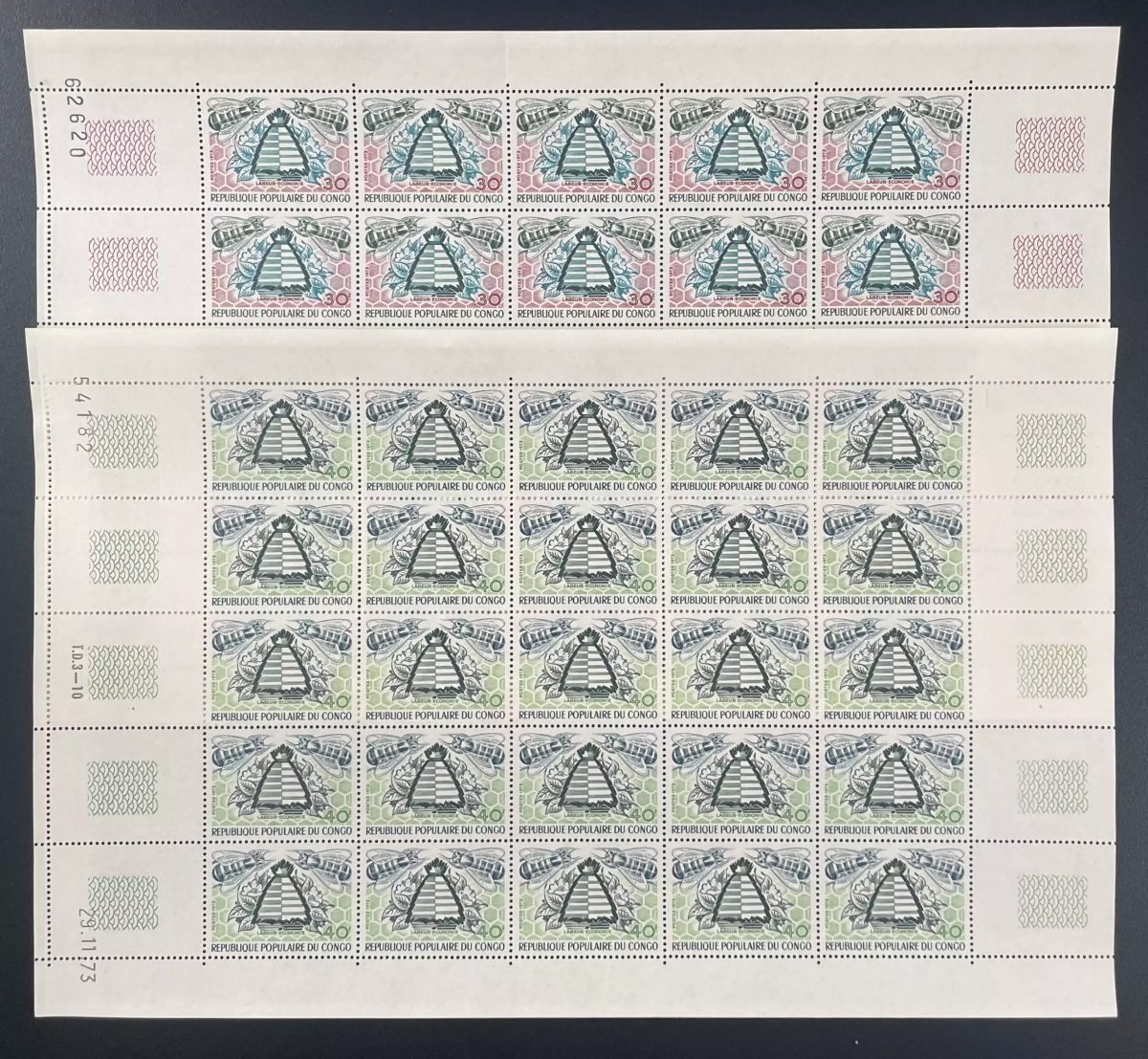 Congo 1973 YT 340-341 sheet savings toil economy bee Biene