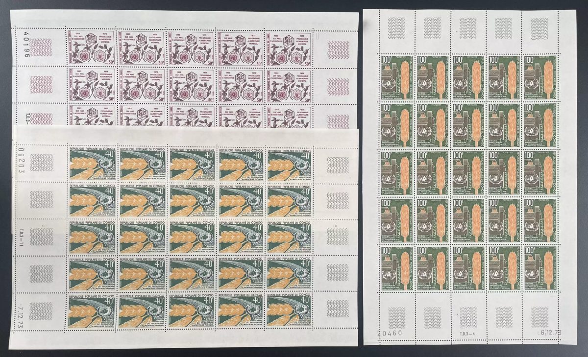Congo 1973 YT 342-344 planche Programme Alimentaire Mondial ONU FAO UN