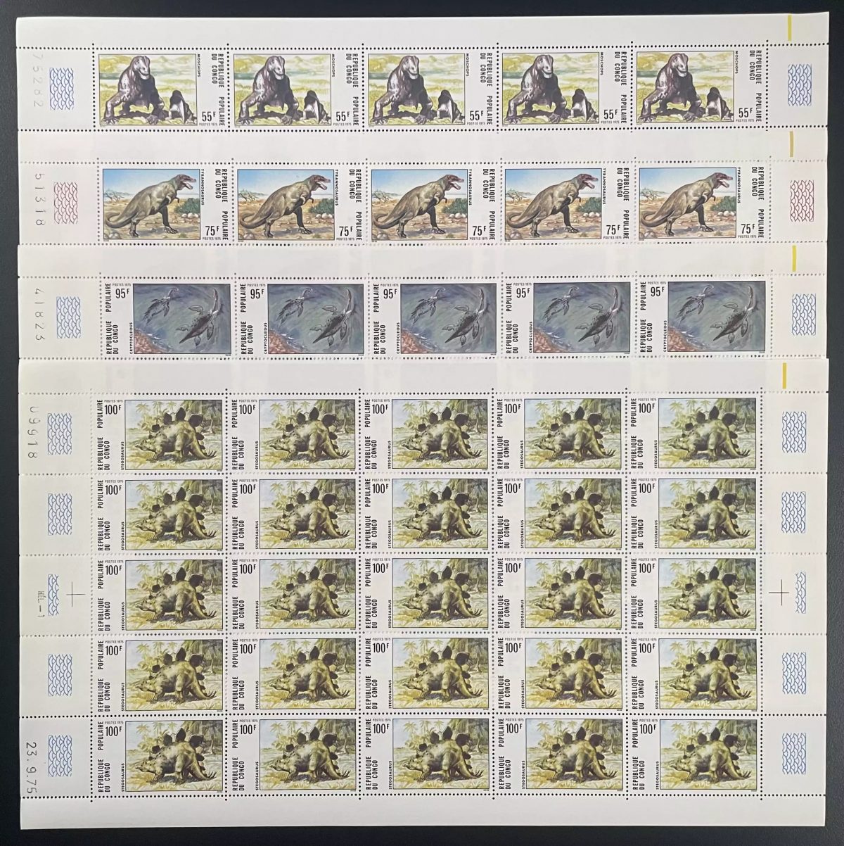 Congo 1975 YT 401-404 sheet dinosaurs prehistory paleontology