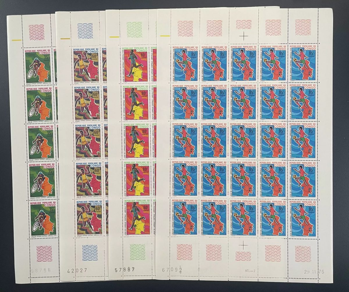 Congo 1976 YT 440-443 planche sport football cyclisme jeux de l'Afrique centrale