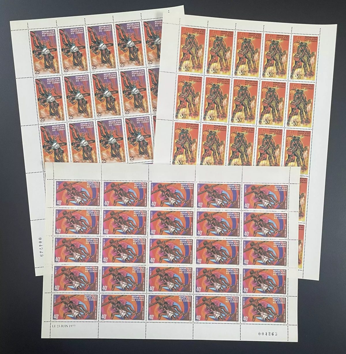 Congo 1977 YT 455-457 planche sheet lutte des bondjos Wrestling sport