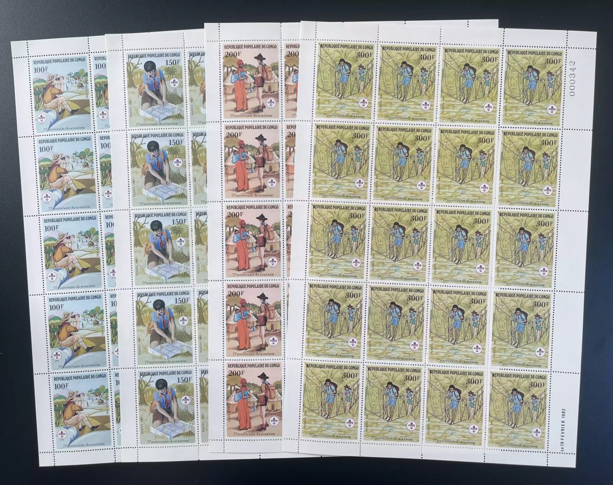 Kongo 1982 YT 663-666 Bogensatz Pfadfinder Baden-Powell Uniformen