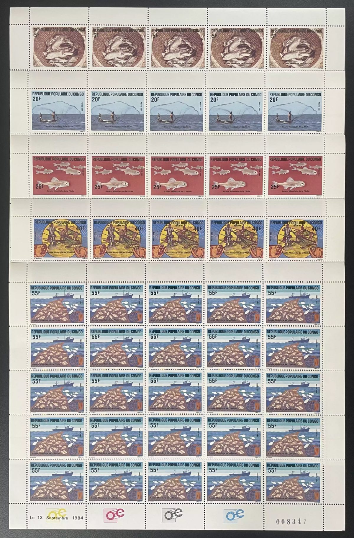 Congo 1984 YT 738-742 planche année mondiale pêche poissons faune marine