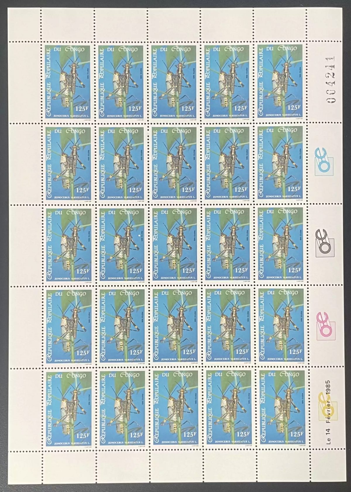 Kongo 1985 YT 749 Bogen Fauna Insekt Wanderheuschrecke Zonocerus variegatus