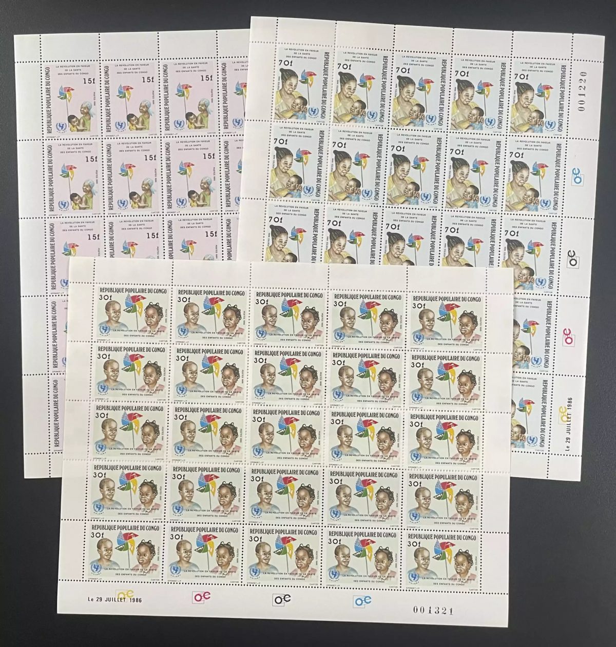 Congo 1986 YT 784-786 planche révolution enfants santé UNICEF ONU