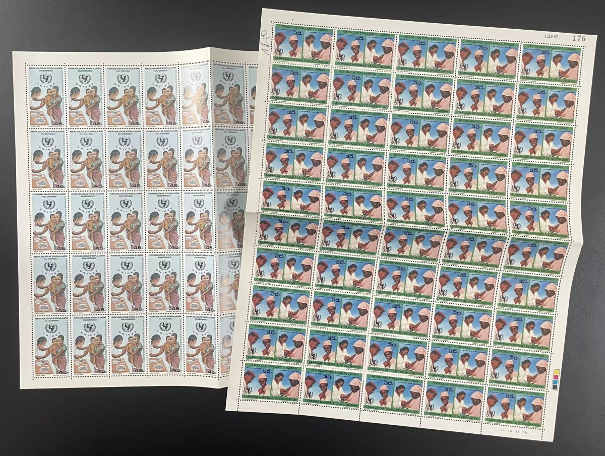 Congo 1987 YT 811-812 planche enfants campagne nationale Unicef vaccination