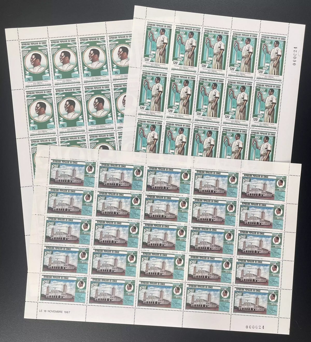 Congo 1987 YT 820-822 planche prophète Simon Kimbangu église Jésus-Christ