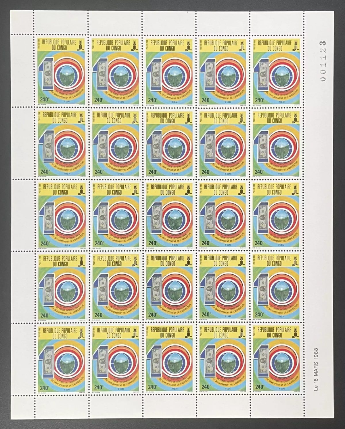 Congo 1988 YT 828 planche fonds FIDA développement agriculture rural banque