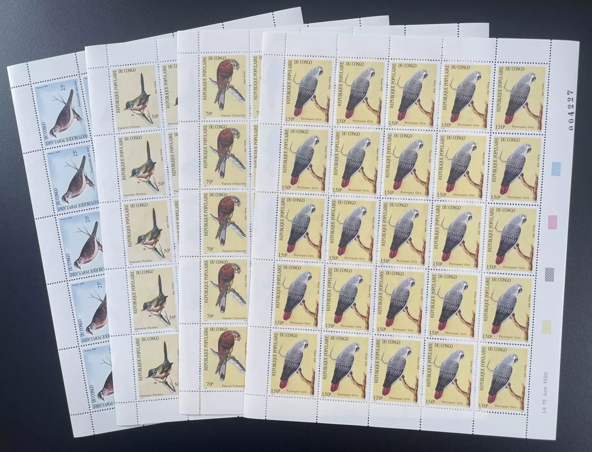 Congo 1990 YT 868-871 planche oiseaux perroquet rapace fauna animaux