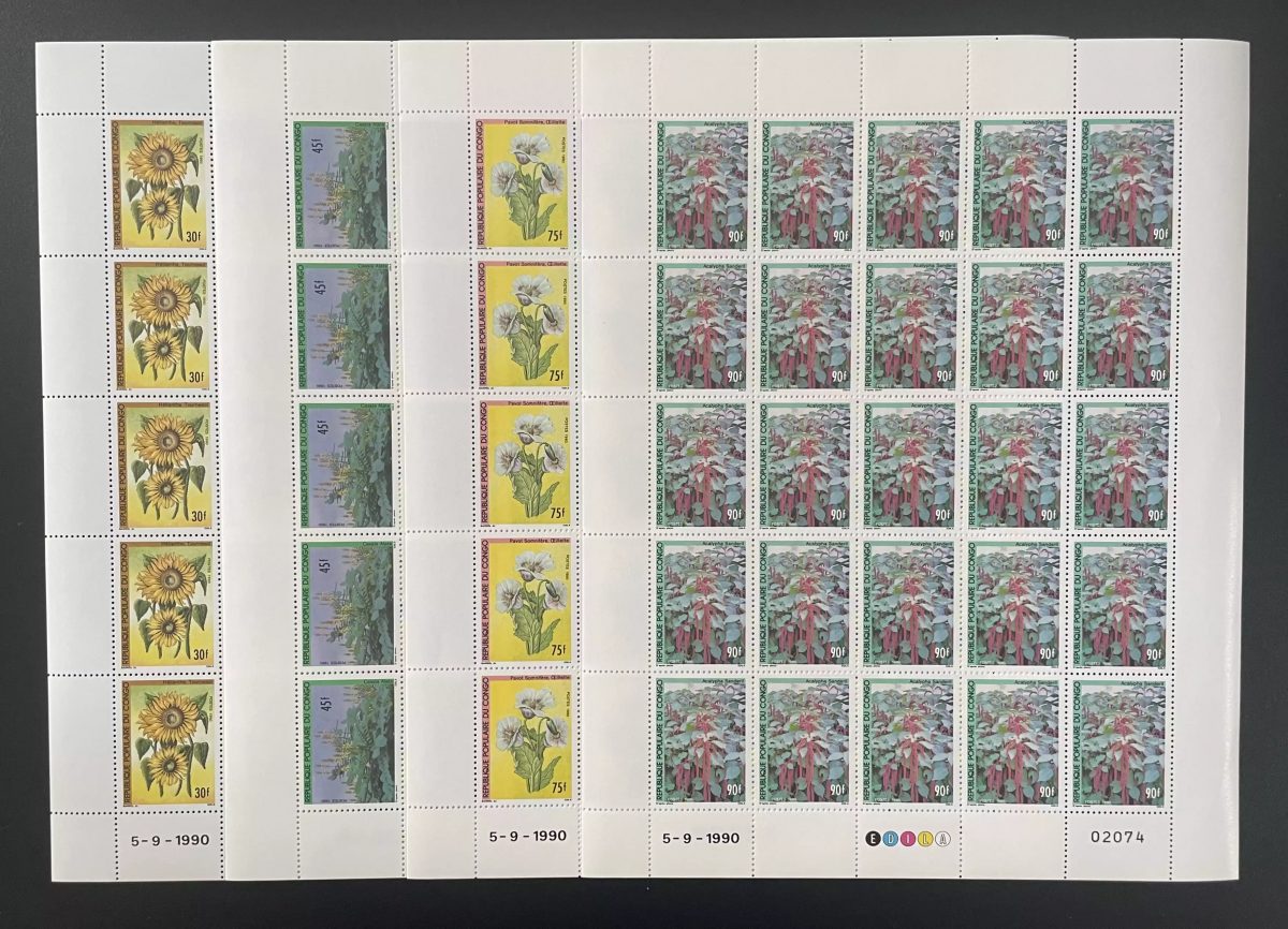 Congo 1990 YT 875-878 planche fleurs nature botanique botanical