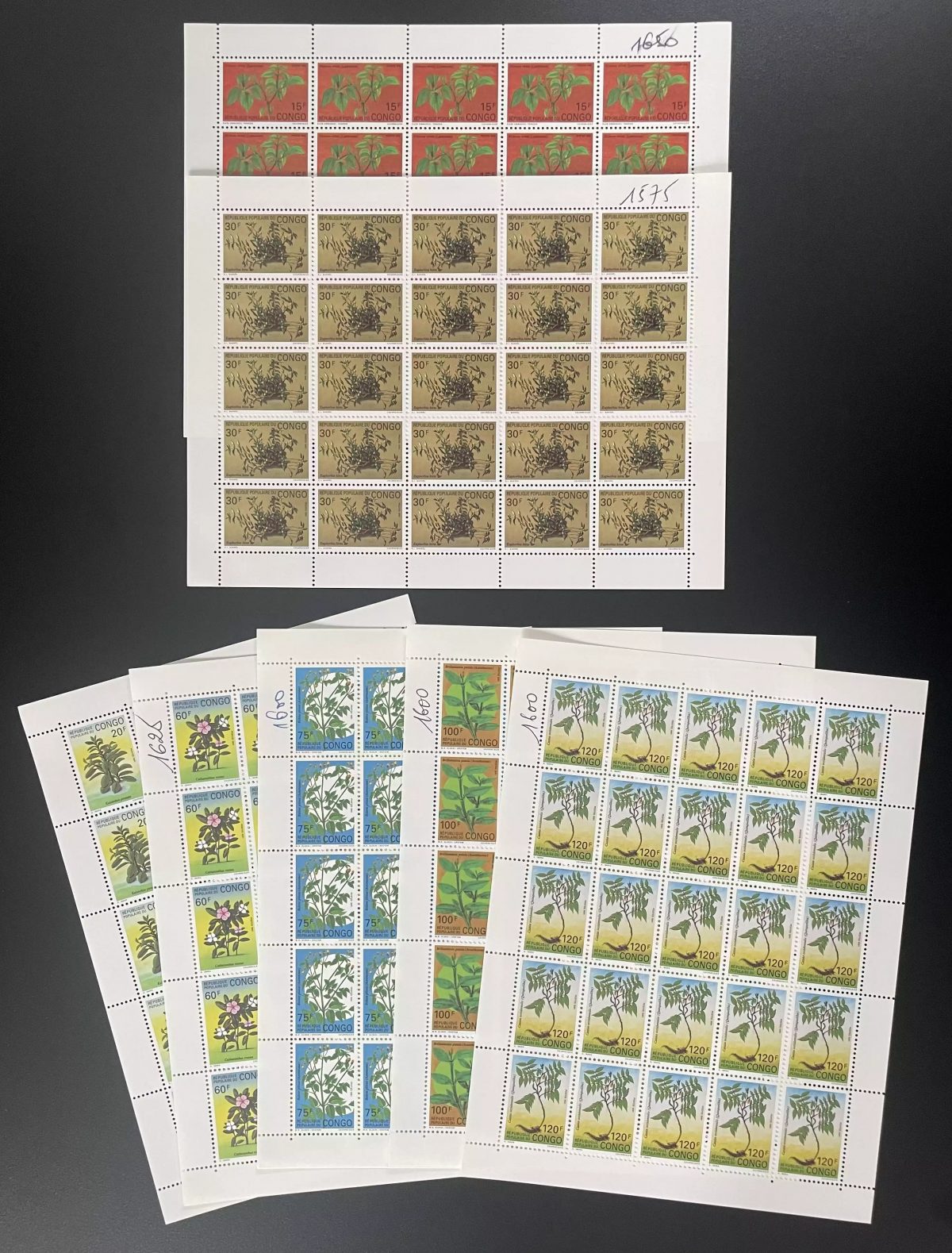 Congo 1991 YT 896-902 planche plantes médicinales flore botanique