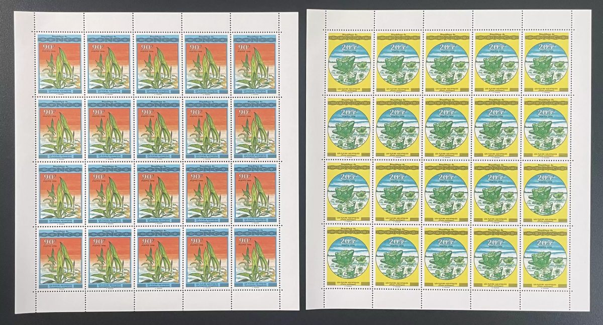 Congo 1996 YT 1021-1022 planche fleurs aquatiques water flowers flora
