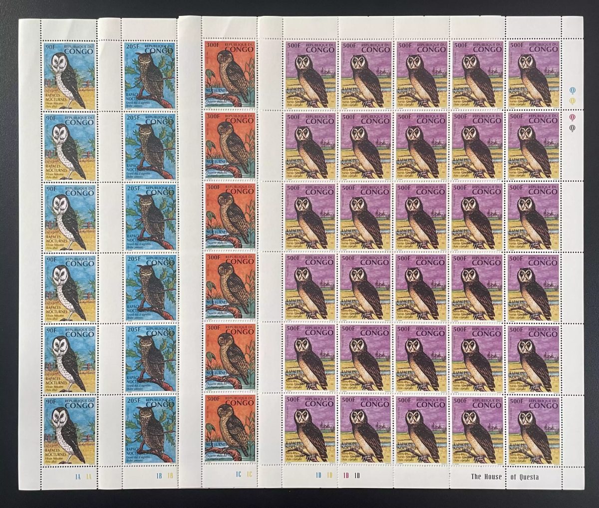 Congo 1996 YT 1023-1026 sheet owls nocturnal birds of prey