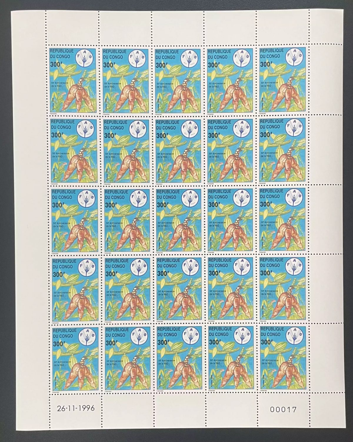 Congo 1996 YT 1032 planche FAO alimentation agriculture orchidée fleur