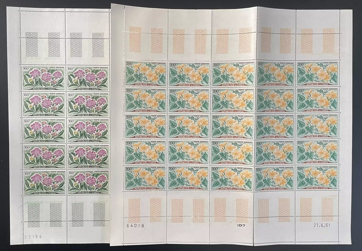 Congo 1961 YT PA 2-3 planche fleurs nature botanique poste aérienne airmail