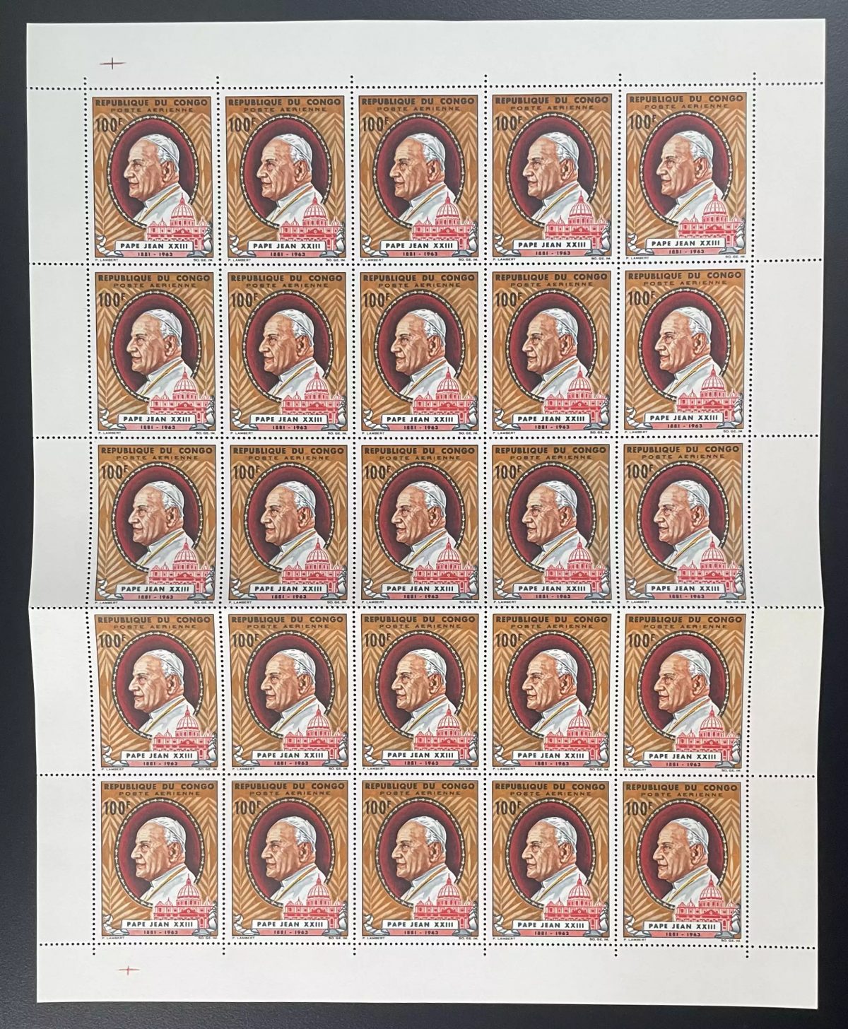 Congo 1965 YT PA 29 planche Pape Jean XXIII Vatican religion catholique
