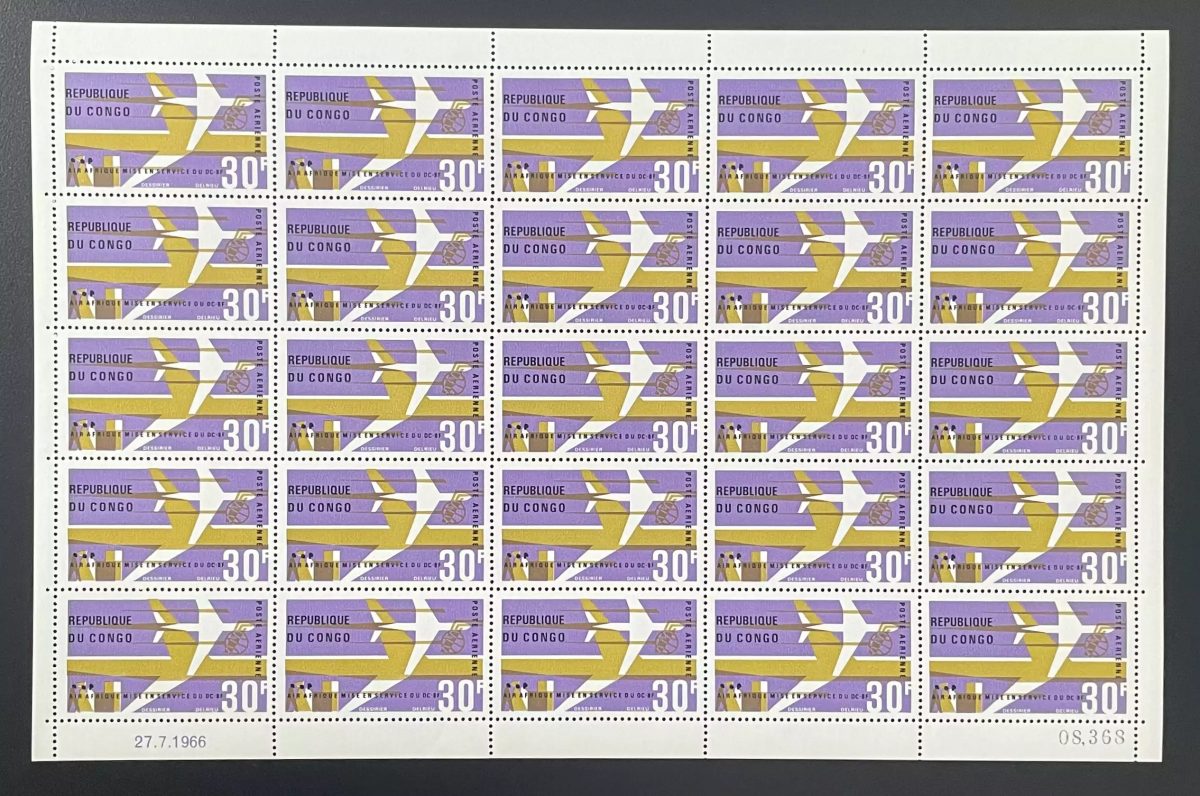 Congo 1966 YT PA 44 sheet airplane Air Africa aviation transport