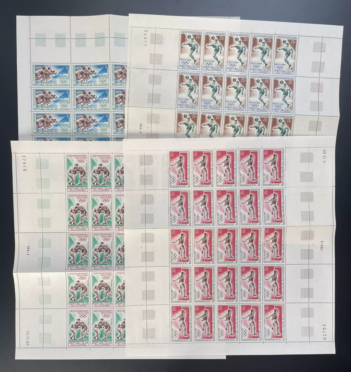 Congo 1968 YT PA 74-77 planche Jeux Olympiques Mexico sport boxe football