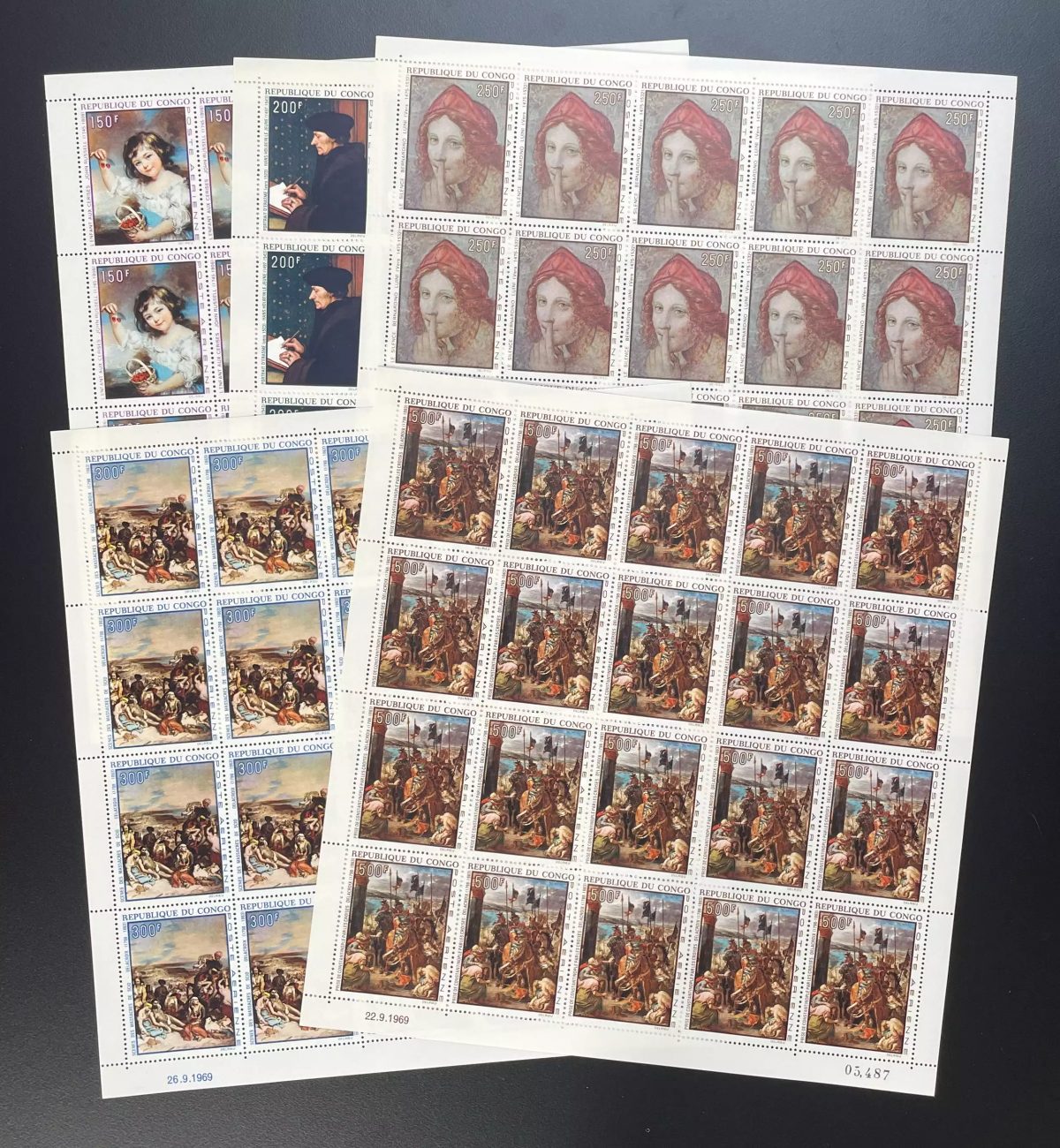 Congo 1970 YT PA 90-94 planche peintures tableaux art portraits classique