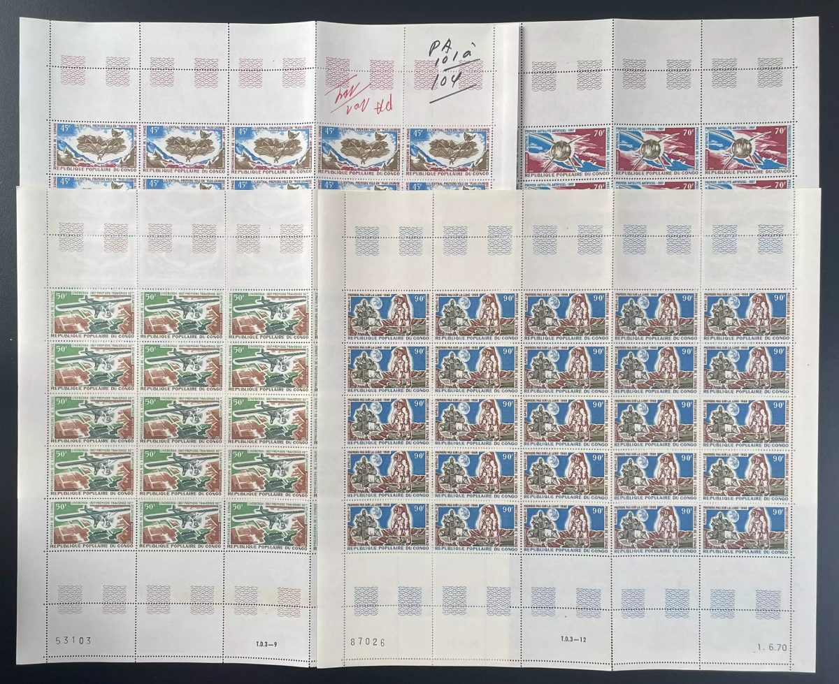 Congo 1970 YT PA 101-104 sheet aviation space Lindbergh Moon astronauts