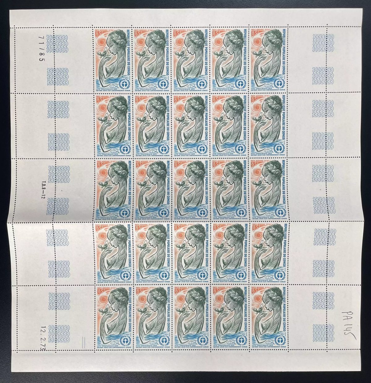 Congo 1973 YT PA 145 planche Conférence environnement humain ONU femme