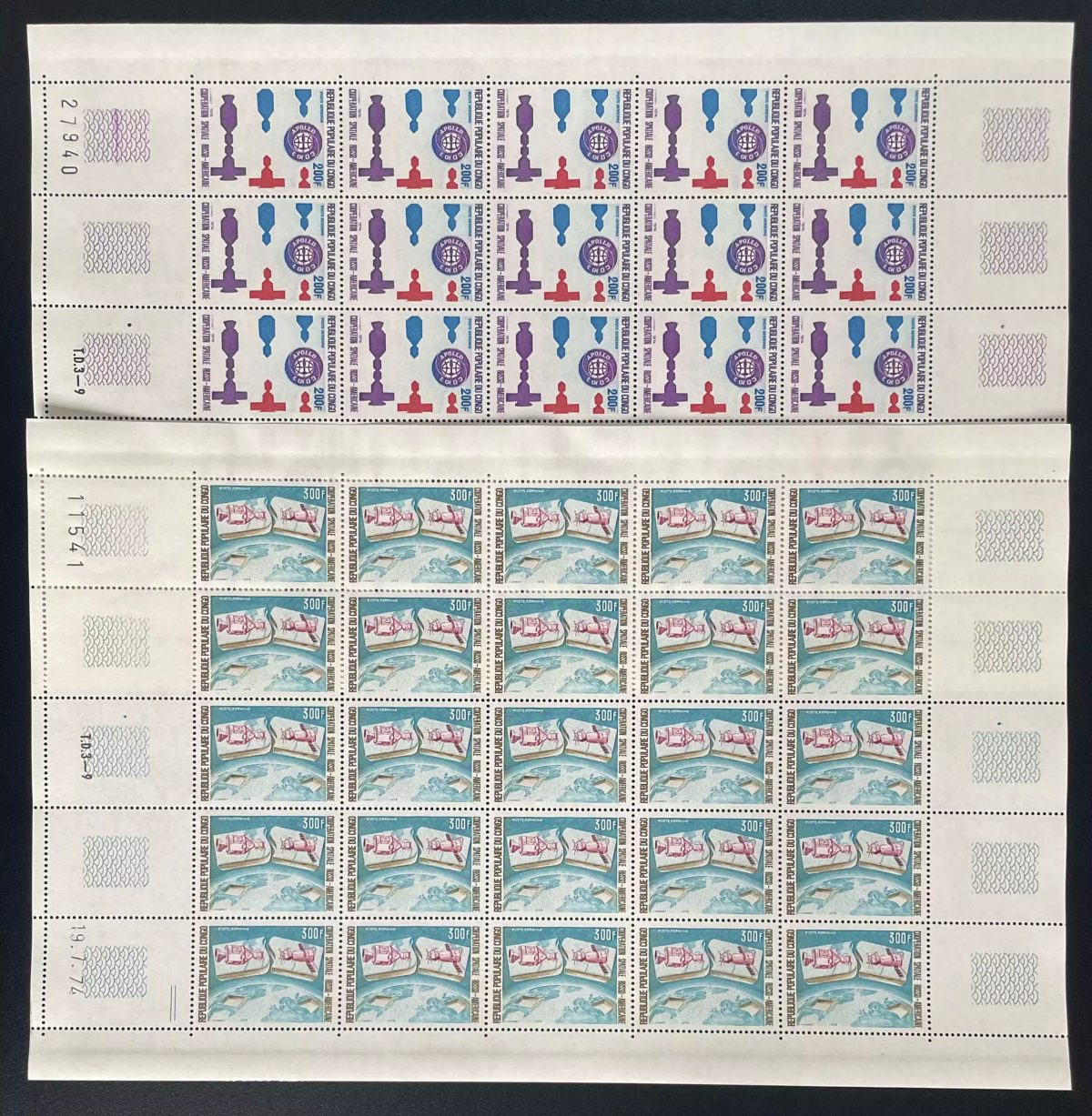 Congo 1974 YT PA 189-190 planche Apollo Soyouz espace coopération spatiale